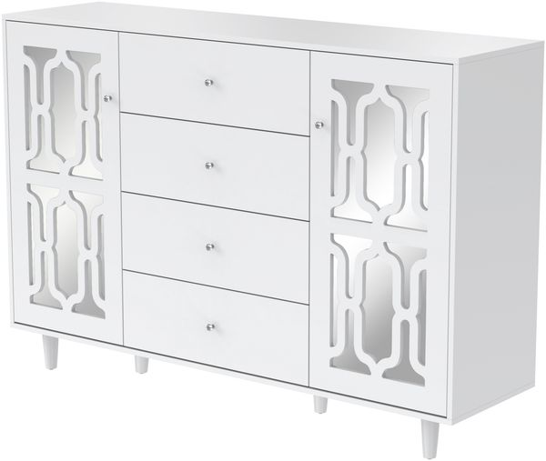 Weiß verspiegelte Anrichte mit Kristallgriffen, für Wohn- und Esszimmer, B147.5 x T40 x H102 cm