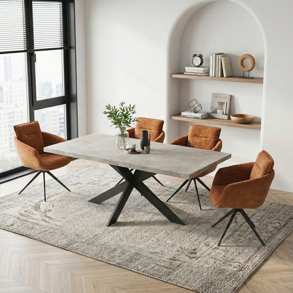 Jiexi Essgruppe Tisch-und Stuhlset, Ausziehbarer Esstisch (130–170 cm) mit 4-6 Stühlen