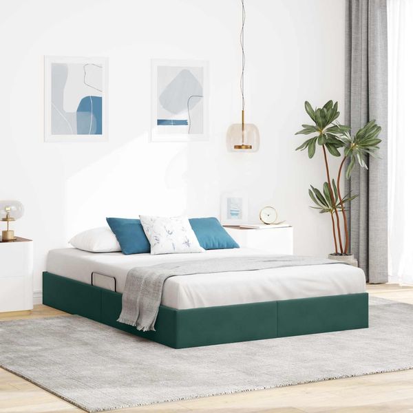 vidaXL Ottoman Bettgestell mit Speicher Dunkelgrün 140 x 200 cm Samt 3442889
