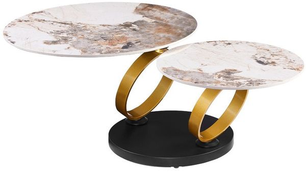 riess-ambiente Couchtisch DANCING RINGS 80cm weiß/braun - Keramik, Naturstein, rund, drehbar (Einzelartikel, 1-St), Ausgefallener Beistelltisch - ideal für moderne Wohn- und Schlafzimmer