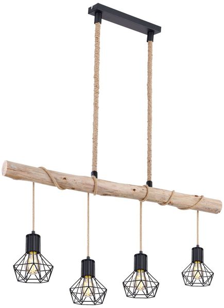 Hängeleuchte, Balken natur, Hanfseil, L 100 cm, PRISKA