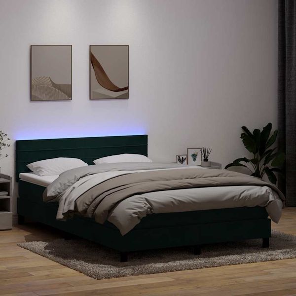vidaXL Boxspringbett mit Matratze & LED Dunkelgrün 160x220 cm Samt 3317034
