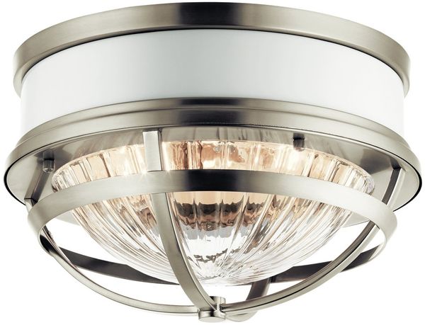 Elstead Tollis Deckenleuchte Nickel gebürstet weiß Glas klar 31cm