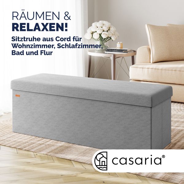 CASARIA® Sitzbank mit Stauraum Cord inkl. Boxen L Grau