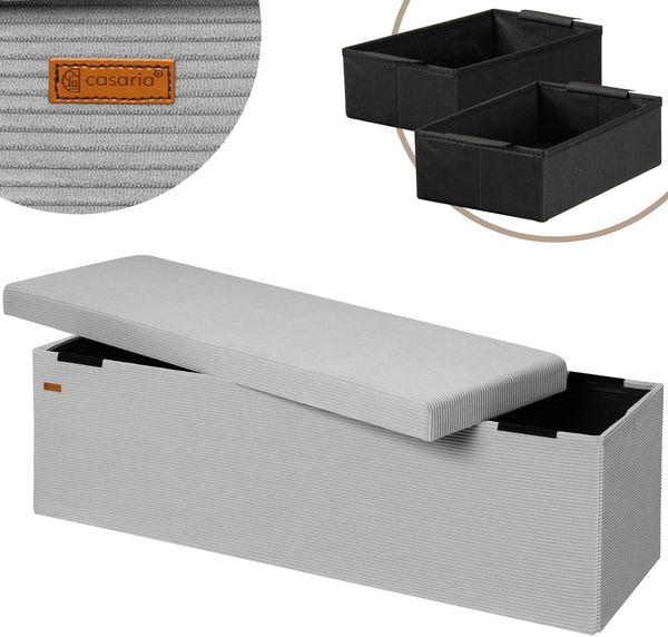 CASARIA® Sitzbank mit Stauraum Cord inkl. Boxen L Grau