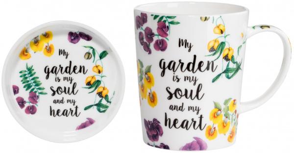 Maxwell & Williams Royal Botanic Garden Becher mit Untersetzer Soul Heart, Geschenkbox, Bone China Porzellan, DX0315