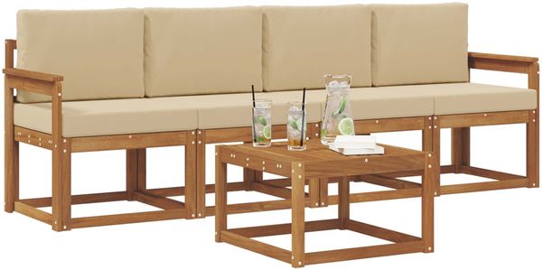 vidaXL Outdoor-Sofagarnitur mit Kissen 5 pcs Natur und Beige 3365966 Bild 3