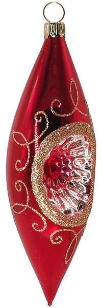 Reflex Olive 15cm, Rot glanz, Spitzenbordüre - Schatzhauser Weihnachtsschmuck