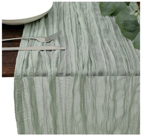 Minicloss Tischläufer Bali-Gaze mit Falten Tischdecke Bohemian Tabelle Flagge (1-tlg), 90x300 cm Romantische Tischdecke Dekoration