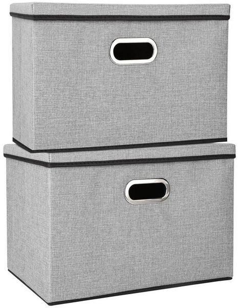 Youyijia Aufbewahrungsbox 2 Stück Aufbewahrungsbox mit Deckel Faltbox 45x30x30cm Grau
