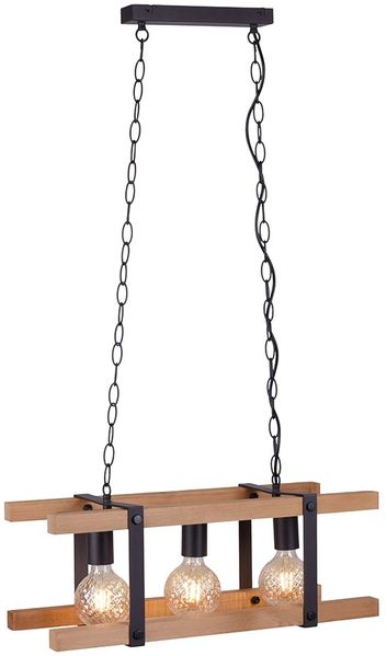 Pendellampe, Holz Metall, 3 flammig, H 120 cm