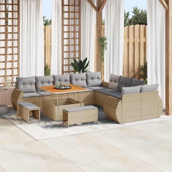 vidaXL Garten-Sofa-Set mit Kissen 13 pcs Beige und Hellgrau 3363877