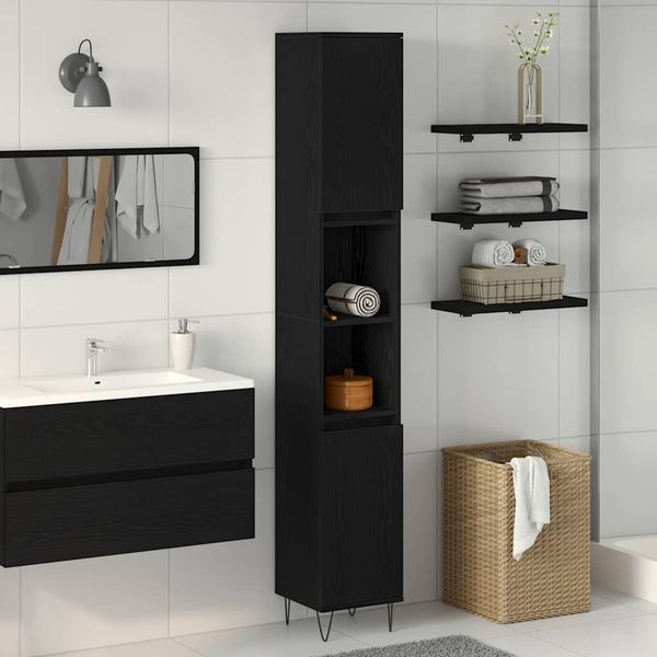 vidaXL Badezimmerschrank mit Tür Schwarz Eichen-Optik 30 x 30 x 190 cm 862882