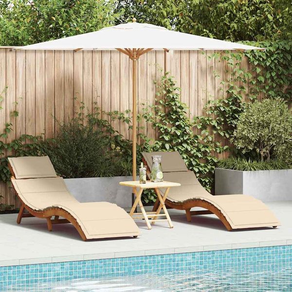 vidaXL Sonnenliege mit Kissen 2 pcs Beige Massivholz Akazie 4107097