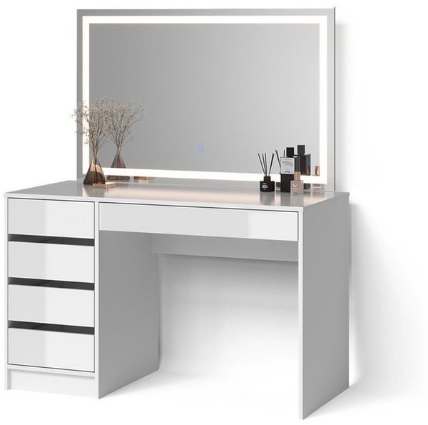 Livinity® Schminktisch Imola, Weiß, 120 cm mit LED Beleuchtung (2-St)