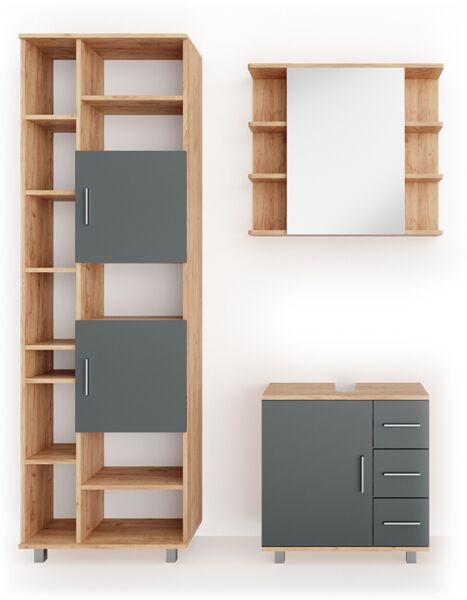Badmöbel-Set Ilias Eiche 3 Teile, mit Unterschrank 60 cm Vicco