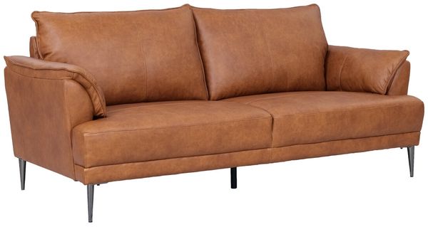 3-Sitzer Sofa Luso Leder Cognac - mit Taschenfederkern & schwarzem Metallrahmen