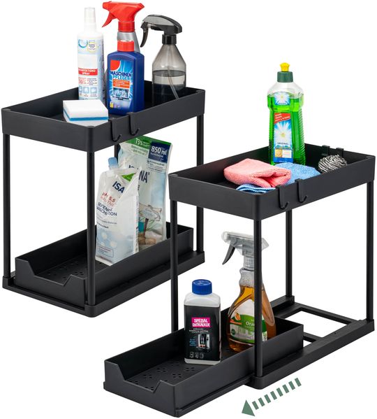 eluno Spülschrank-Organizer 2er Set, inkl. 8 Haken, Metall, schwarz ca. 20 x 34 x 37,5 cm (B/H/T)