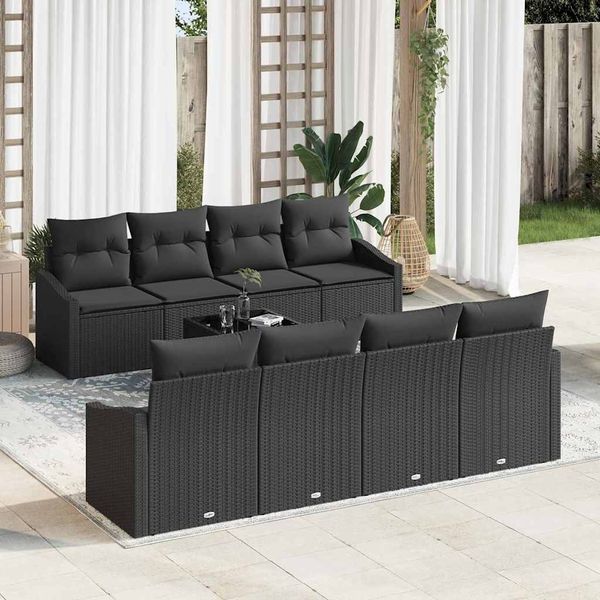 vidaXL Sofa Set mit Kissen mit Speicher 7 pcs Schwarz Poly-Rattan 3355322