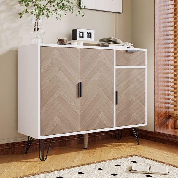 Sideboard mit weiß-braun 90×30×71,5 cm aus MDF und Spanplatte