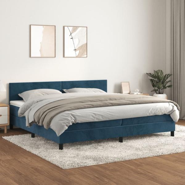 vidaXL Boxspringbett mit Matratze Dunkelblau 200x200 cm Samt, Härtegrad: H2 [3141207]