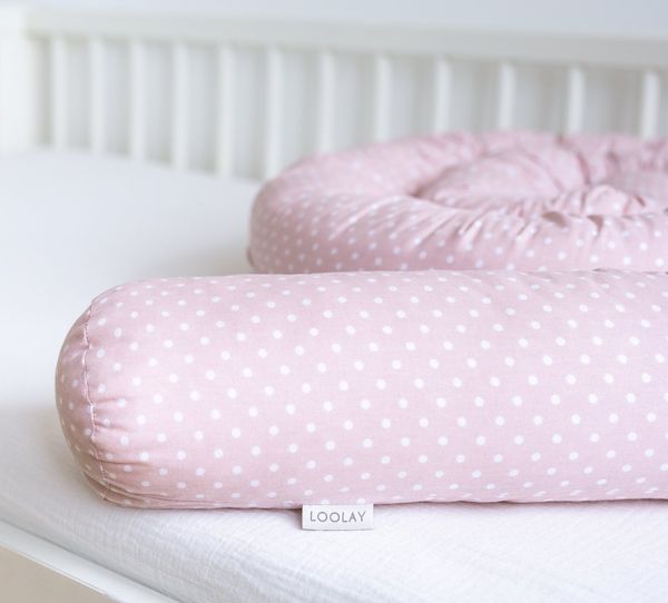 Loolay Nestchenschlange Mini PUNKTE Rosa Baumwolle Multifunktion PREMIUM Bettschlange Schlange, (Bettumrandung Krabbeldecke Babybett Umrandung Schlange Bett Kopfschutz, Zierkissen Bettrolle Dekokissen Zugluftstopper - Super GESCHENK), LOOLAY® - 100% Eu...