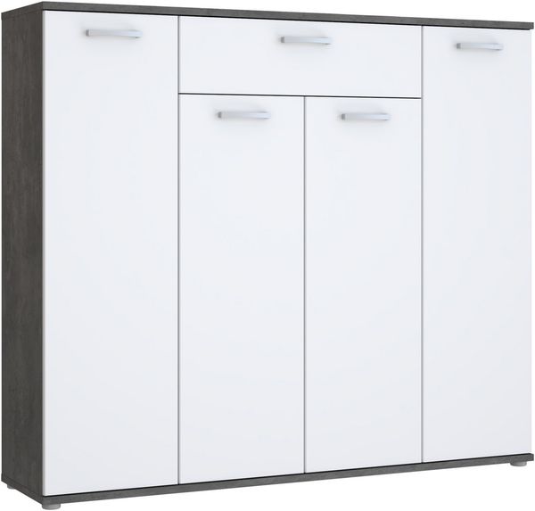 Forte ANTUZA Sideboard 140, modernes Sideboard, 4-türig, 1 Schublade, Holzwerkstoff, Wohn-/Esszimmer, Weiß mit Betonoptik, 139,3 cm breit x 120,7 cm hoch x 34,1 cm tief
