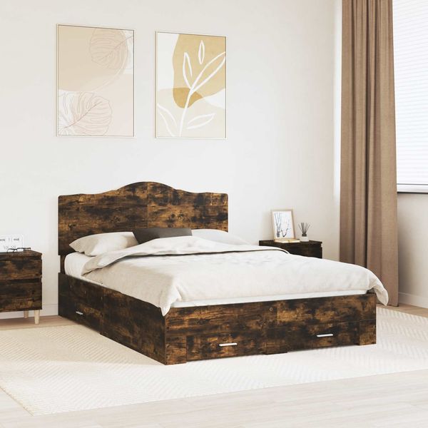 vidaXL Bettrahmen Geräucherte Eiche 140 x 190 cm Holzwerkstoff 3413607