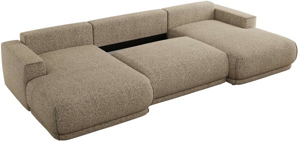 XXL Wohnlandschaft RINA U-Form 360 cm breit, Sofa mit Schlaffunktion & DL-Mechanismus, Wellenfederung, modern freistehend - Dunkelbeige Strukture Bild 6