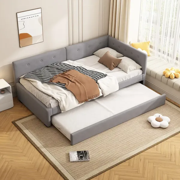 Schlafsofa mit Lattenrost, Bettfunktion und Ausziehbett, 90x200 cm, Einzelbett, Samt