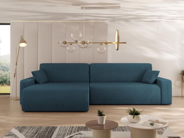 MIRJAN24 Ecksofa Piano L Cord, mit Bettkasten und Schlaffunktion, Schwarze Füße, Wellenfeder, L-Form