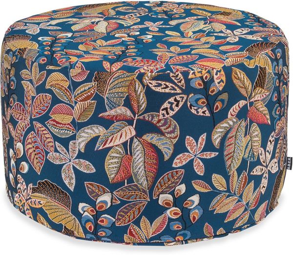 H.O.C.K. Sitzhocker H.O.C.K. Tristan Hocker rund Pouf ø60x40cm blau floral, Hocker, Barhocker & Sitzhocker, Schminktischhocker, Wohnzimmer Hocker