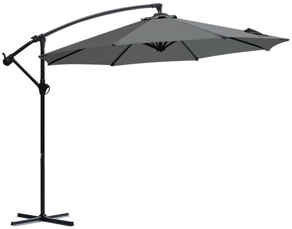 Sekey Ampelschirm mit Kreuzständer und Kurbel, UV50+, Aluminium grau, Ø 300 cm