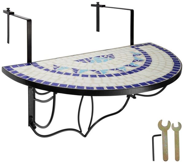 tectake Balkonhängetisch Balkontisch (1-St, 1 tlg), Massive, stabile Tischplatte aus Steinmosaik