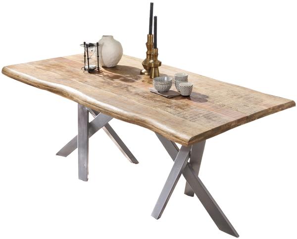 TABLES&Co Tisch 240x100 Mangoholz Natur Metall Silber