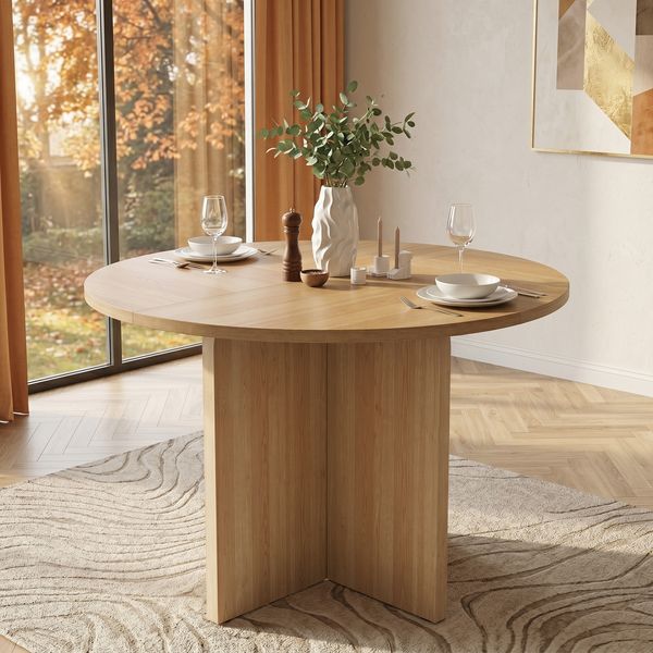 Merax Runder Esstisch, 120x120 cm, geeignet für 4-6 Personen, klassisches Design, skandinavisch-minimalistischer Stil, Eichenfarbe
