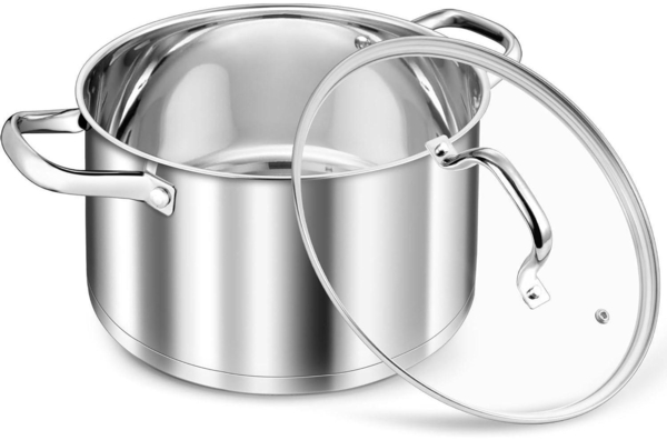 TEAMFAR Kochtopf 24cm 5,7L Edelstahl Topf Induktion 3-Lagen Boden Glasdeckel