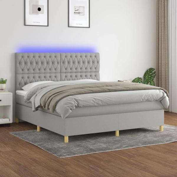 Boxspringbett mit Matratze & LED Stoff Hellgrau 180 x 200 cm, Härtegrad: H2 [3135693]