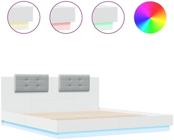 Doppelbett, Bettgestell Modernen mit Kopfteil und LED-Leuchten Weiß 160x200 cm d1257e