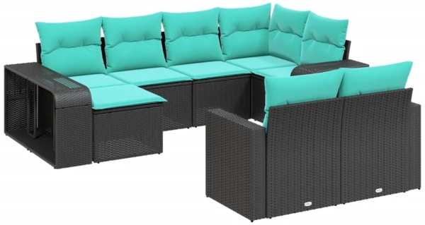 vidaXL 10-teiliges Gartensofa-Set mit Kissen, schwarzes Polyrattan 3228897