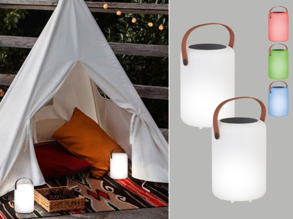 2er SET RGB Tischleuchten 20cm mit Fernbedienung, per USB & Solar aufladbar