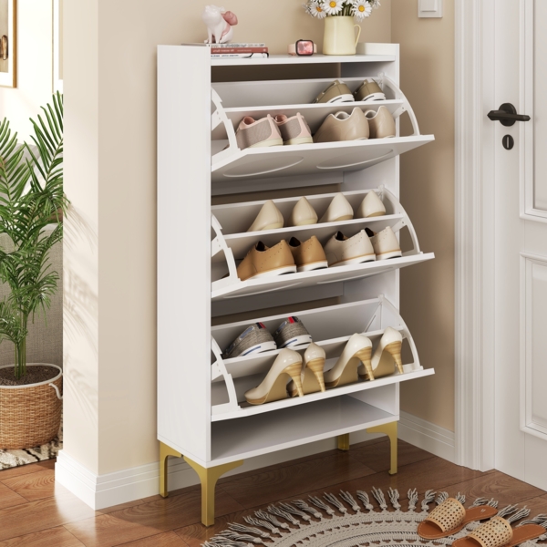 Merax Schuhschrank in Weiß Dreistöckiges Design mit großem Stauraum, stabile Metallfüße, platzsparende Schuhaufbewahrung im Eingangsbereich