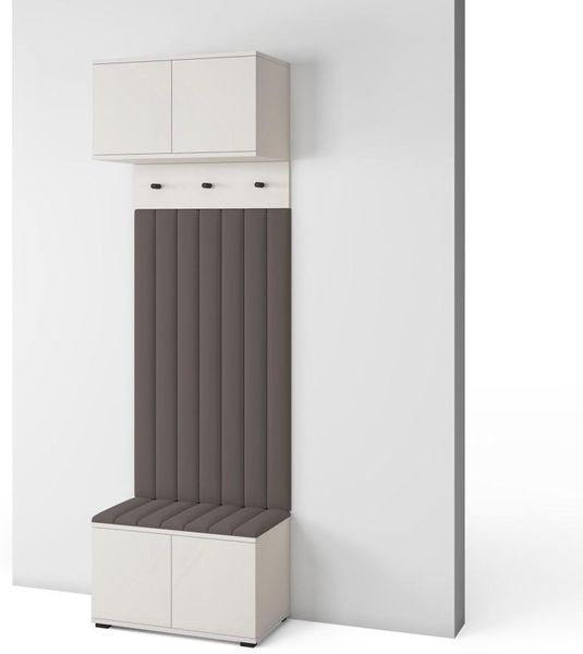 Garderoben-Set Napoli Version 15: Schuhschrank mit Polsterpaneelen, Hängeschrank für Flur und Eingangsbereich (Cashmere/Trinity 08), 225 x 40 x 70 cm