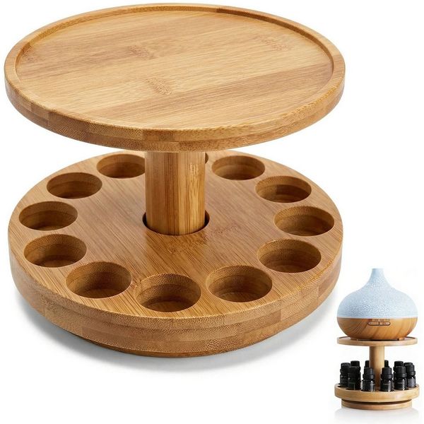 BlingBin Ablageregal Aromatherapie-Öl-Halter Ätherisches Öl Display Ständer Holzorganisator, 1er Set 1-tlg, 2-stöckiger Ölkasten-Aufbewahrungsregal für Ätherische Öle und Duftöle