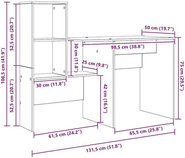 vidaXL Schreibtisch Graues Sonoma 131,5 x 50 x 106,5 cm Holzwerkstoff 869303 Bild 11