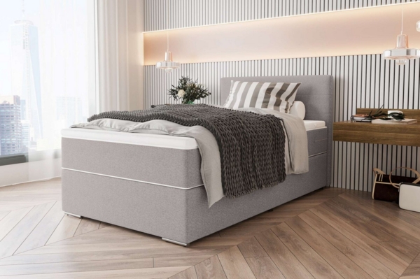 99rooms 'Phönix' Boxspringbett, Hellgrau, 90x200 cm, Webstoff MALMO_NEW