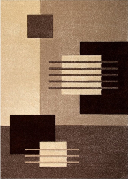 Vimoda Designteppich Teppich Kurzflor Wohnzimmer Beige, Rechteckig, Höhe: 13 mm, Teppich Beige Kachel Linien mit Konturenschnitt