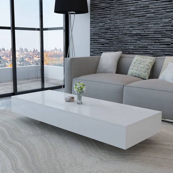 Couchtisch, MDF Hochglanz Weiß, 115 x 55 x 31 cm