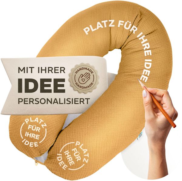 sei Design Stillkissenbezug Musselin personalisierbar – Bezug für Stillkissen 190x30 cm, Schwangerschafts- & Seitenschläferkissen, 100% Baumwolle, weich, atmungsaktiv, mit Reißverschluss, waschbar