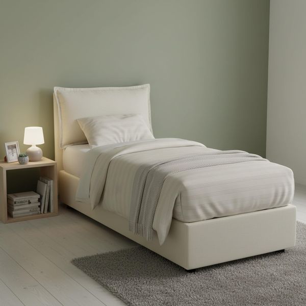 Talamo Italia - Rossella-Einzelbett, Bettkasten mit Stoffbezug, 100 % Made in Italy, Öffnung vorne, inklusive Matratze 80x200 cm, Beige